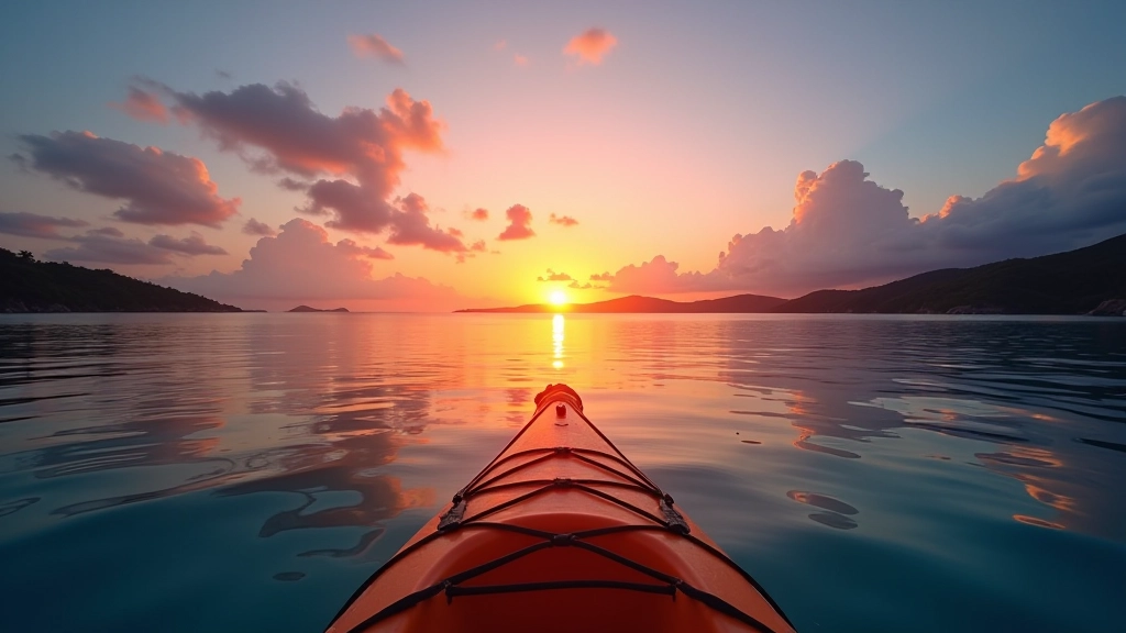 Atardecer cálido sobre la bahía de Vieques con aguas tranquilas